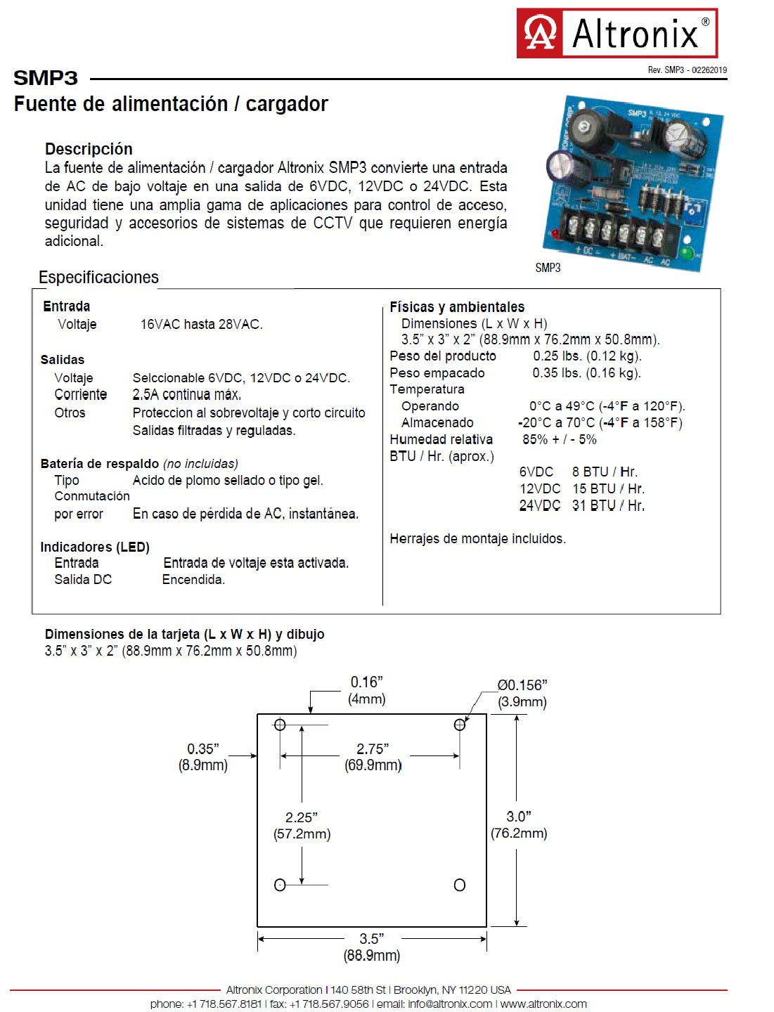 Fuente de Alimentación SMP3 Altronix