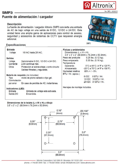 Fuente de Alimentación SMP3 Altronix