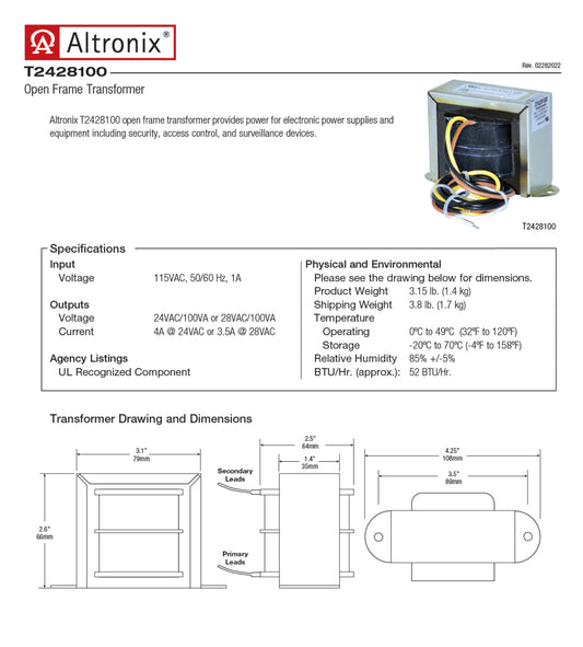 Transformador De Corriente Altronix T2428100