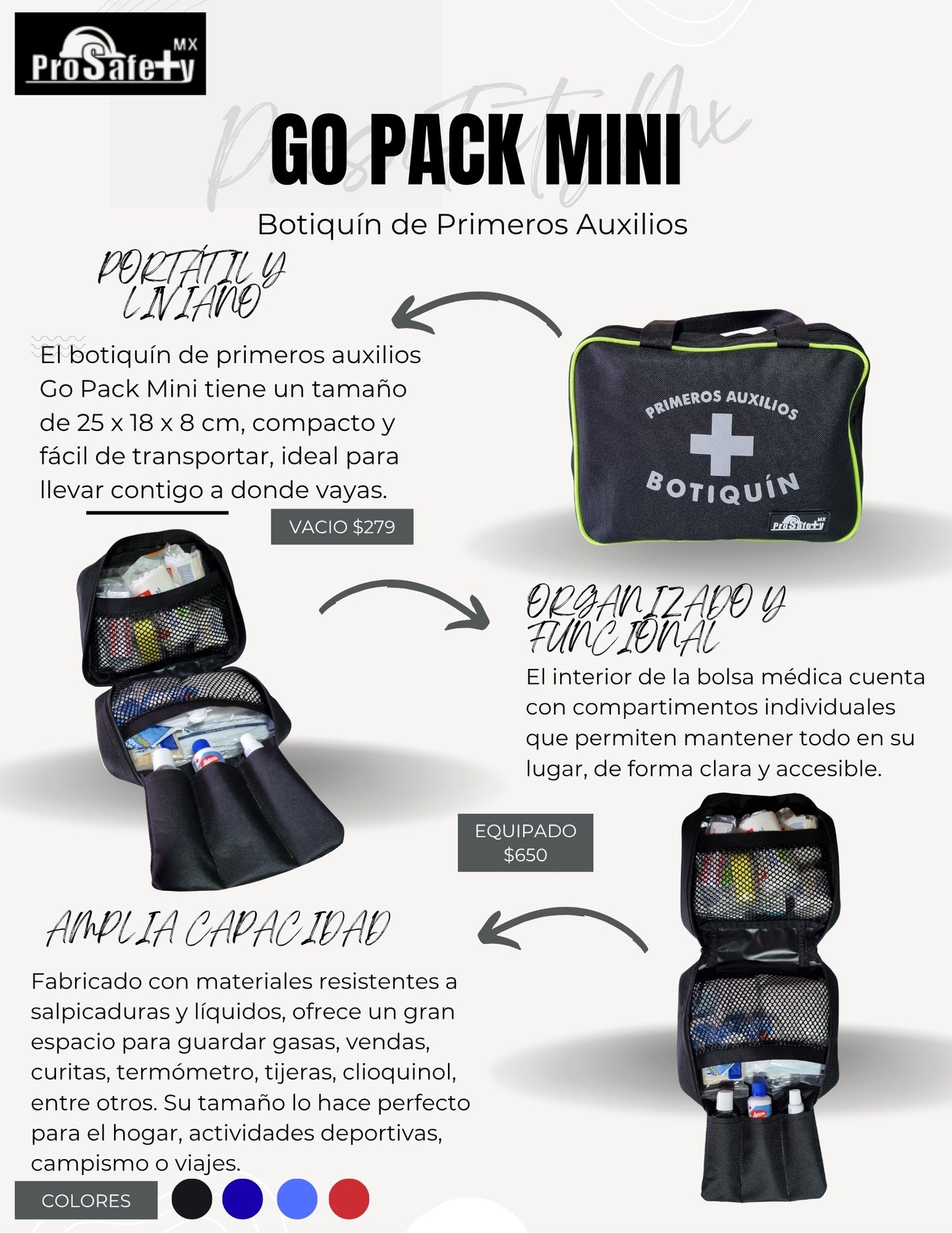 Botiquín Primeros Auxilios Go Pack Mini ProSafety Mx