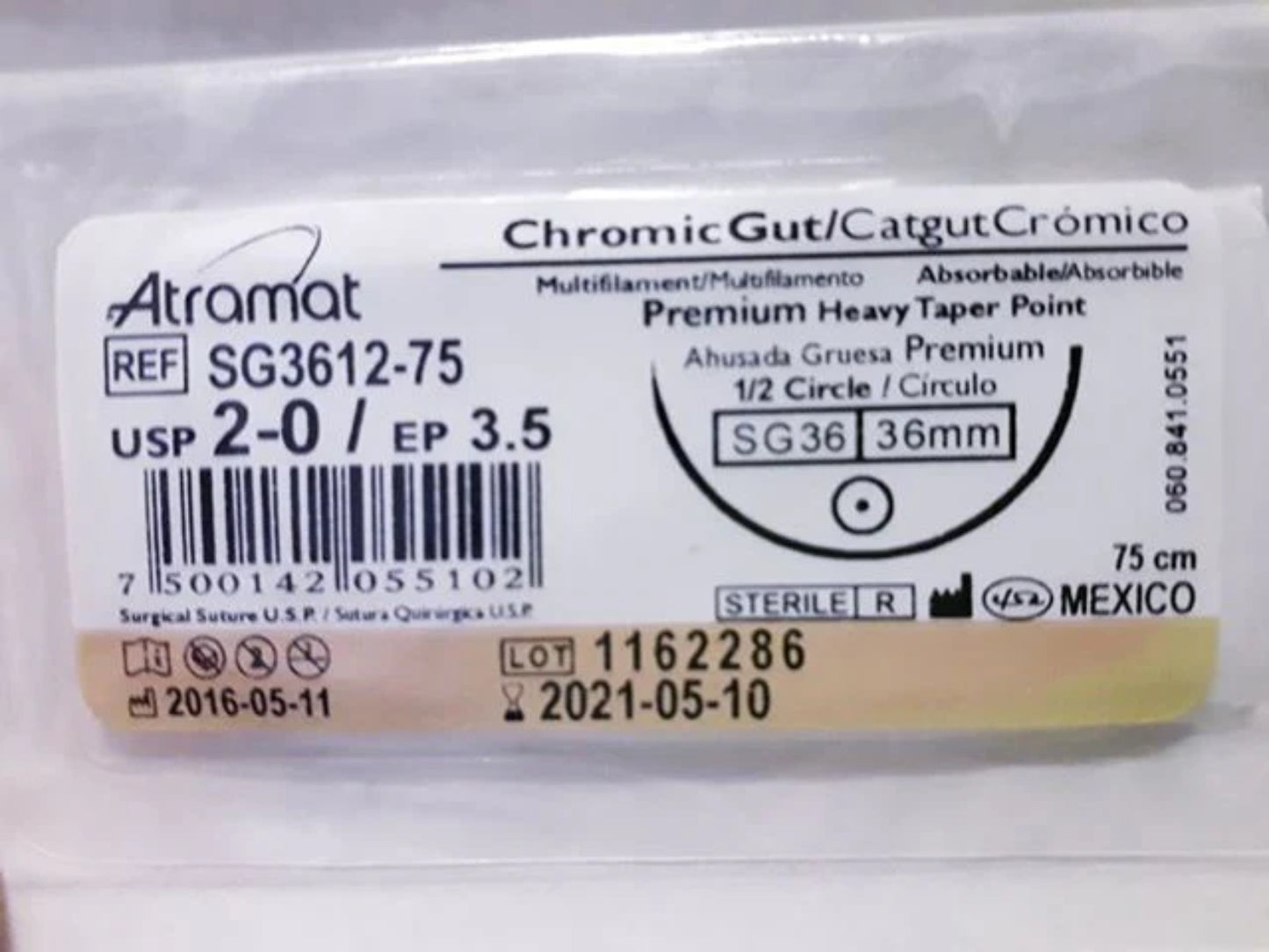 Sutura Atramat Catgut Crómico