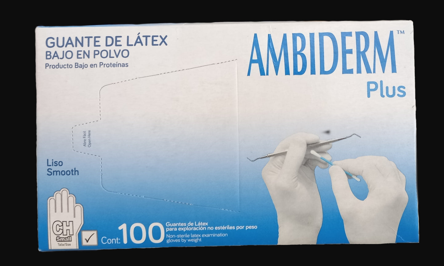 Guante de Látex Ambiderm Plus Caja c/100 Pzas.