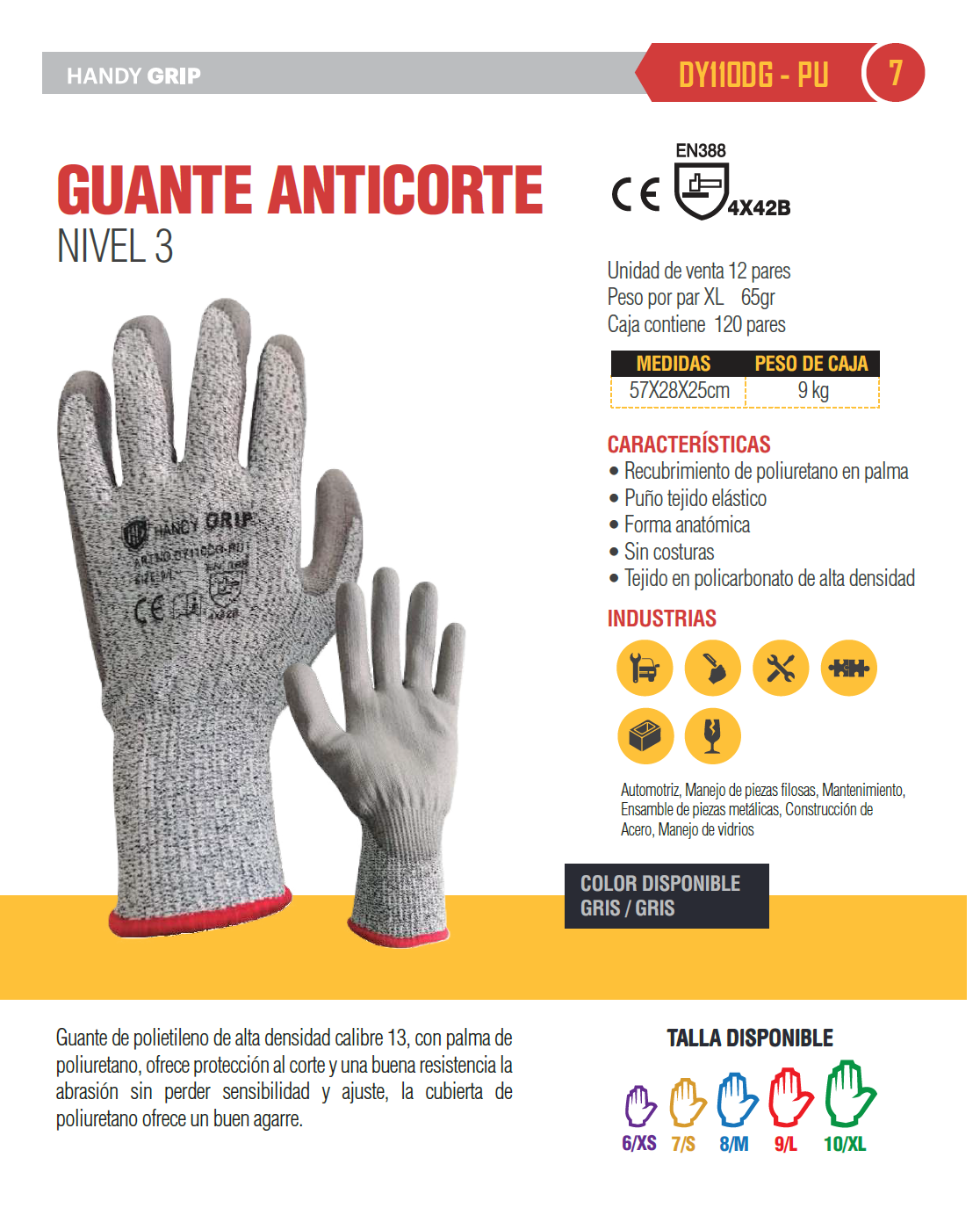 Guante Anti Corte 3 Handy Grip DY110DG-PU