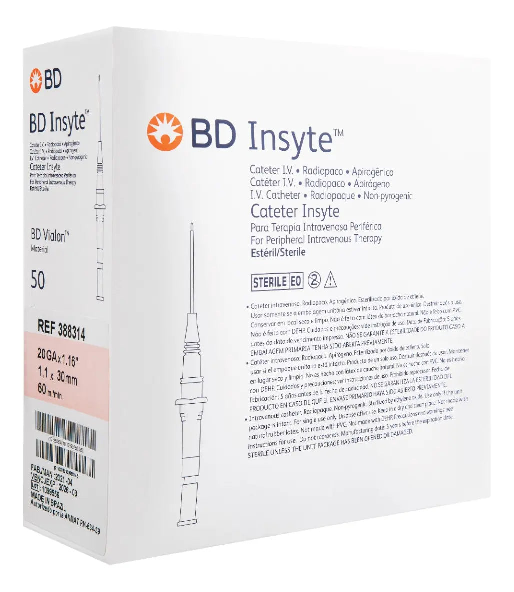 Catéter Bd Insyte, 20 Ga X 1.16 In- 50 Piezas