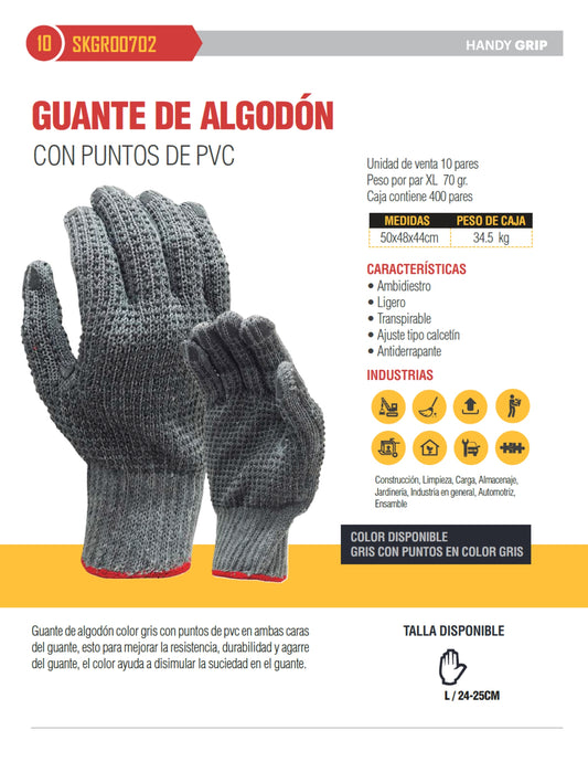Guante de Algodón con Puntos de PVC Handy Grip