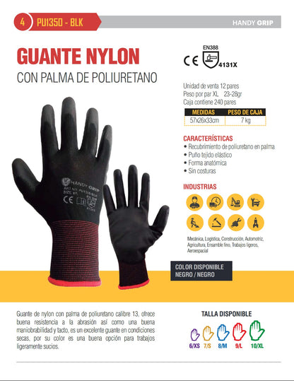 Guante de Nylon Handy Grip PU1350-BLK