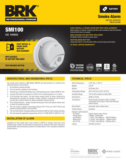 Detector De Humo First Alert Con Batería BRK SMI100